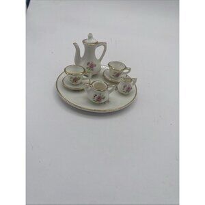 10 piece Mini Ivory & Gold Victorian Rose Tea Set Vintage